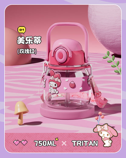 Kuromi Water Bottle 750ml Cute Sanrio Tritan Straw Cup with Strap – Large Capacity Portable Cartoon Bottle for Girls & Outdoor