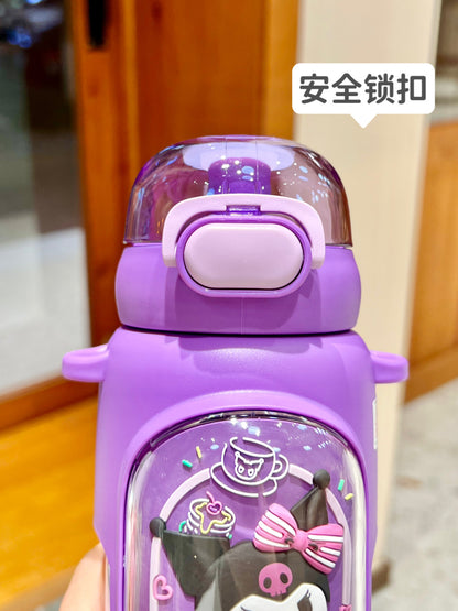 Sanrio Kuromi Kids Insulated Cup – 460ml Cartoon Straw Water Bottle with Keychain & 3D Decorations