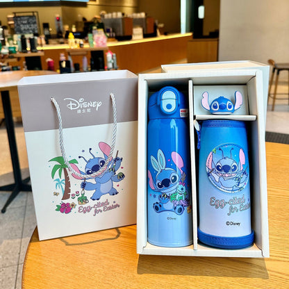 Biberón Disney Stitch con Pajita Aislado al Vacío para Niños (Acero Inoxidable 316/304, 6-12h, Tapa Doble)