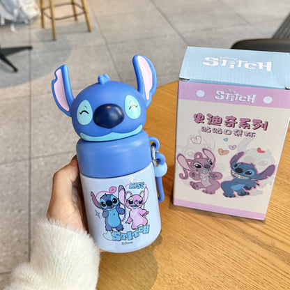 Biberón Disney Stitch con Pajita Aislado al Vacío para Niños (Acero Inoxidable 316/304, 6-12h, Tapa Doble)