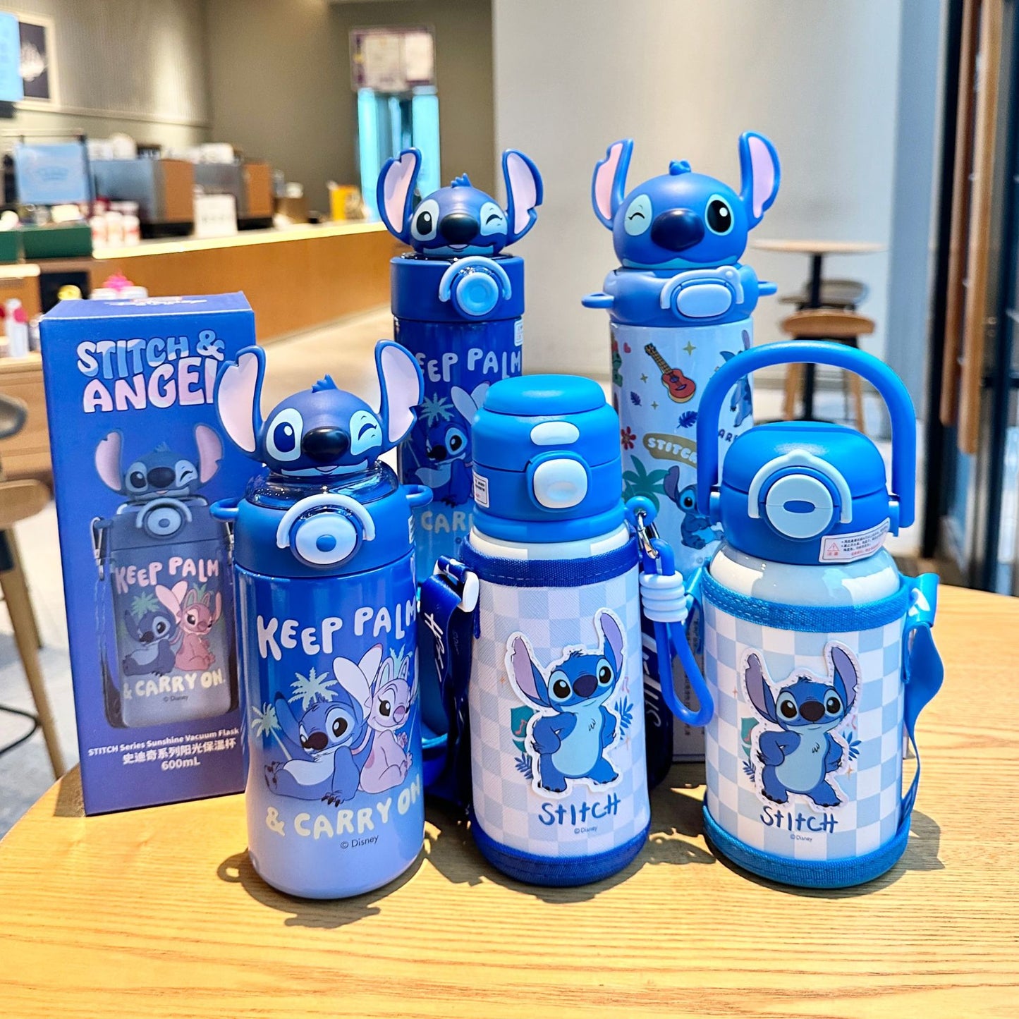 Biberón Disney Stitch con Pajita Aislado al Vacío para Niños (Acero Inoxidable 316/304, 6-12h, Tapa Doble)