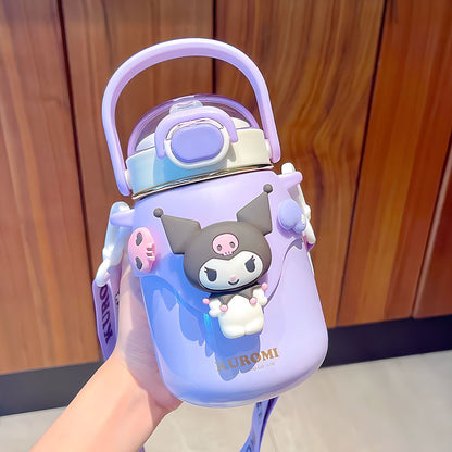 Sanrio Insulated Water Bottle 700ml, 316 Stainless Steel Cute Tumbler with Adjustable Strap & Straw Lid, Large Capacity Thermos for Girls Kids Office Outdoor, Pink