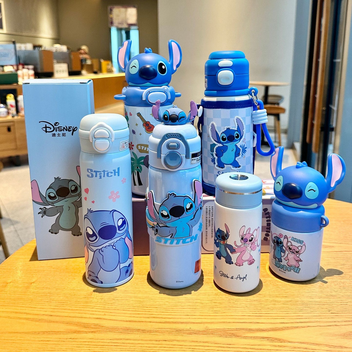 Biberón Disney Stitch con Pajita Aislado al Vacío para Niños (Acero Inoxidable 316/304, 6-12h, Tapa Doble)