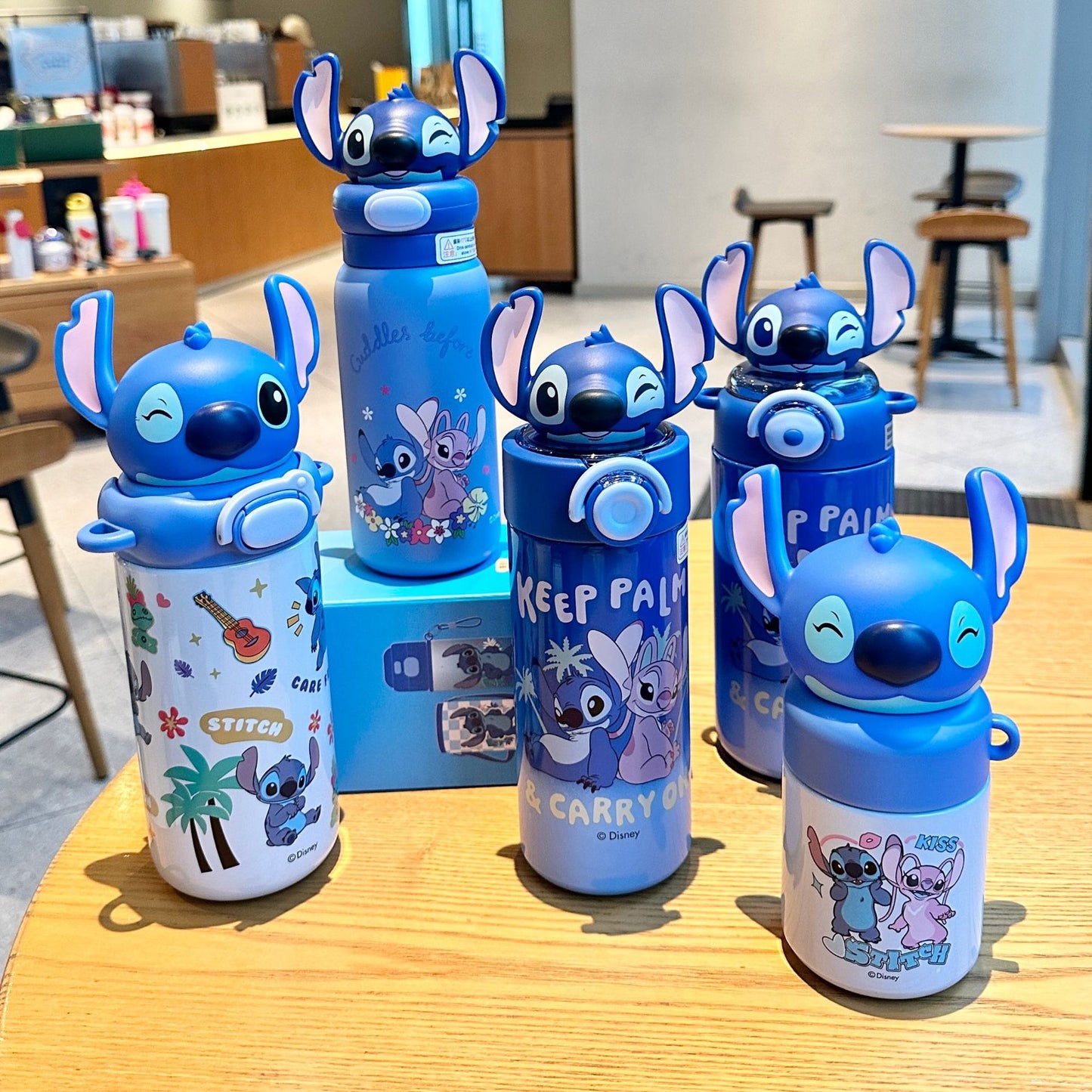 Biberón Disney Stitch con Pajita Aislado al Vacío para Niños (Acero Inoxidable 316/304, 6-12h, Tapa Doble)