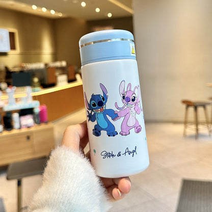Biberón Disney Stitch con Pajita Aislado al Vacío para Niños (Acero Inoxidable 316/304, 6-12h, Tapa Doble)