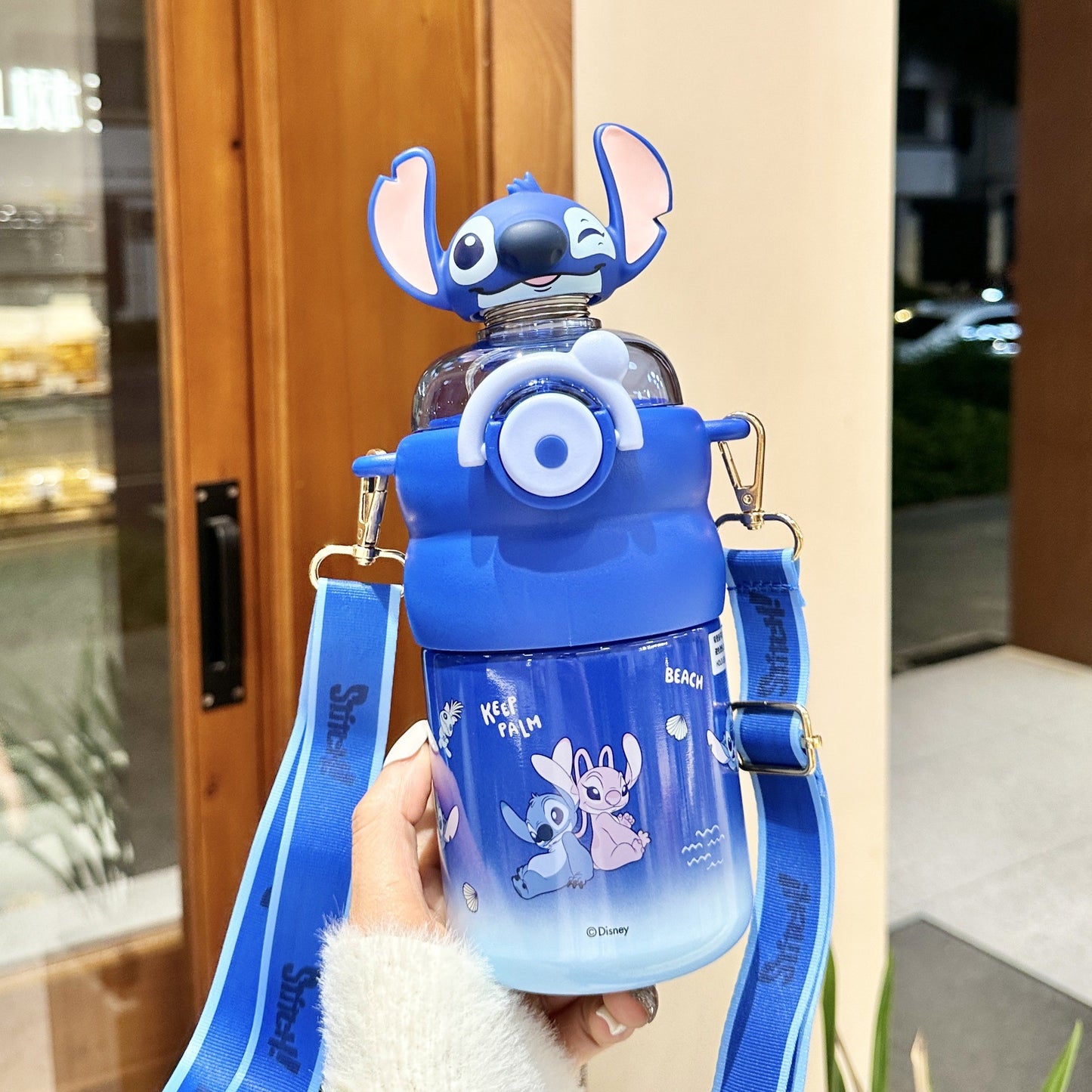 Biberón Disney Stitch con Pajita Aislado al Vacío para Niños (Acero Inoxidable 316/304, 6-12h, Tapa Doble)