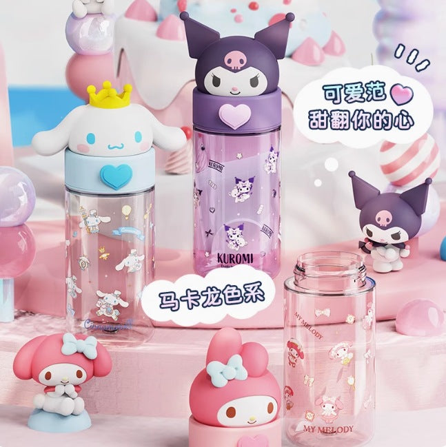 Botella de agua Tritan de Sanrio 500ml Antifugas Portátil Taza Infantil Bonito Diseño de Dibujos Animados Botella para Bebidas Escolar y de Viaje (Hello Kitty, Kuromi, My Melody, Cinnamoroll)