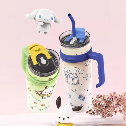 Vaso térmico Sanrio de 1200 ml con pajita y asa – Botella de agua térmica de gran capacidad (Cinnamoroll, Kuromi, My Melody, Pochacco, Hello Kitty, Hangyodon)