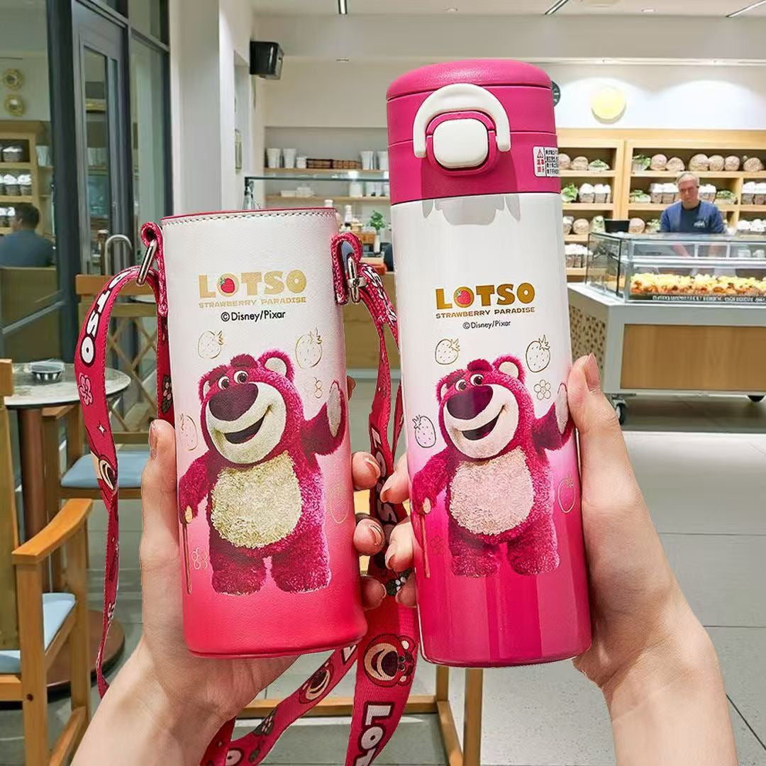 3D Cartoon Double Drink Insulated Travel Mug with Straw - Stainless Steel, 520ML