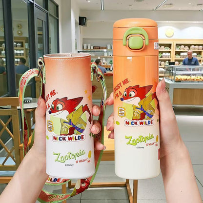 3D Cartoon Double Drink Insulated Travel Mug with Straw - Stainless Steel, 520ML
