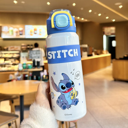 Biberón Disney Stitch con Pajita Aislado al Vacío para Niños (Acero Inoxidable 316/304, 6-12h, Tapa Doble)