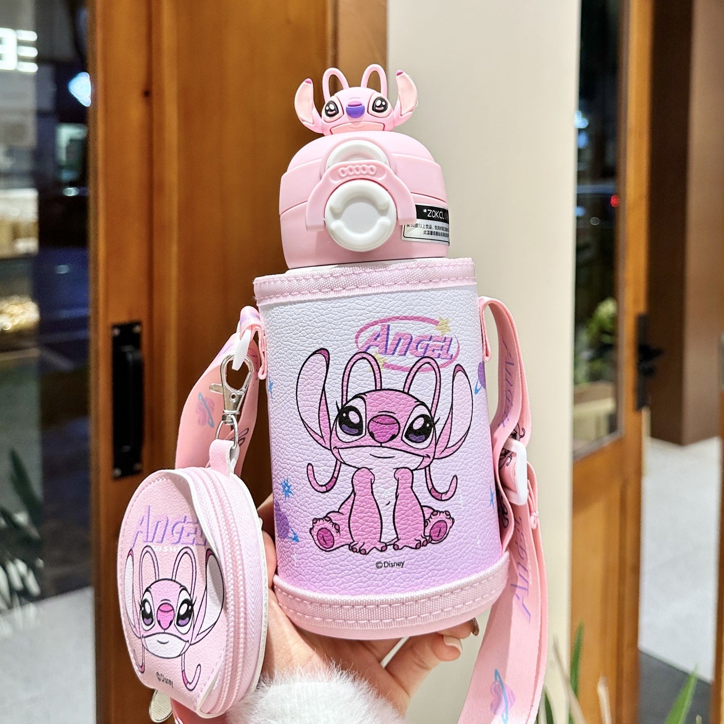 Biberón Disney Stitch con Pajita Aislado al Vacío para Niños (Acero Inoxidable 316/304, 6-12h, Tapa Doble)