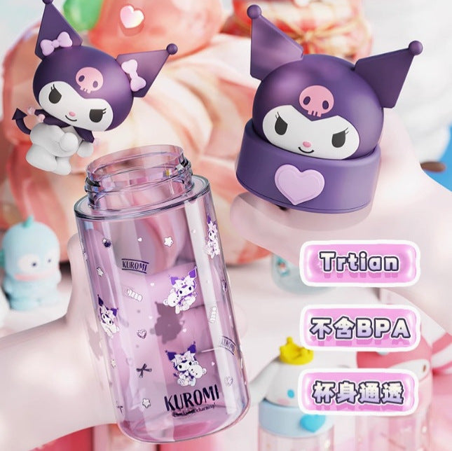 Botella de agua Tritan de Sanrio 500ml Antifugas Portátil Taza Infantil Bonito Diseño de Dibujos Animados Botella para Bebidas Escolar y de Viaje (Hello Kitty, Kuromi, My Melody, Cinnamoroll)