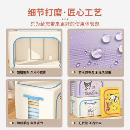 Caja de almacenamiento de tela Oxford con licencia de Sanrio | Organizador plegable grande de 60 L con ventana transparente para ropa, ropa de cama y organización del hogar