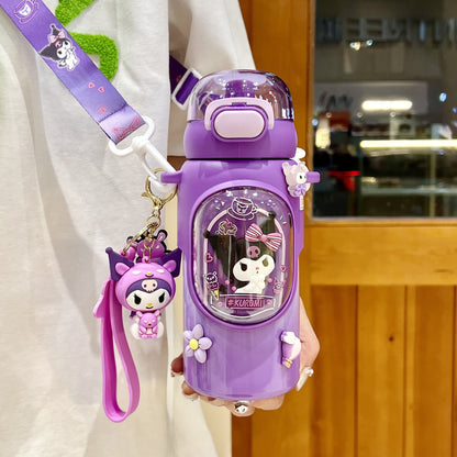 Sanrio Kuromi Kids Insulated Cup – 460ml Cartoon Straw Water Bottle with Keychain & 3D Decorations