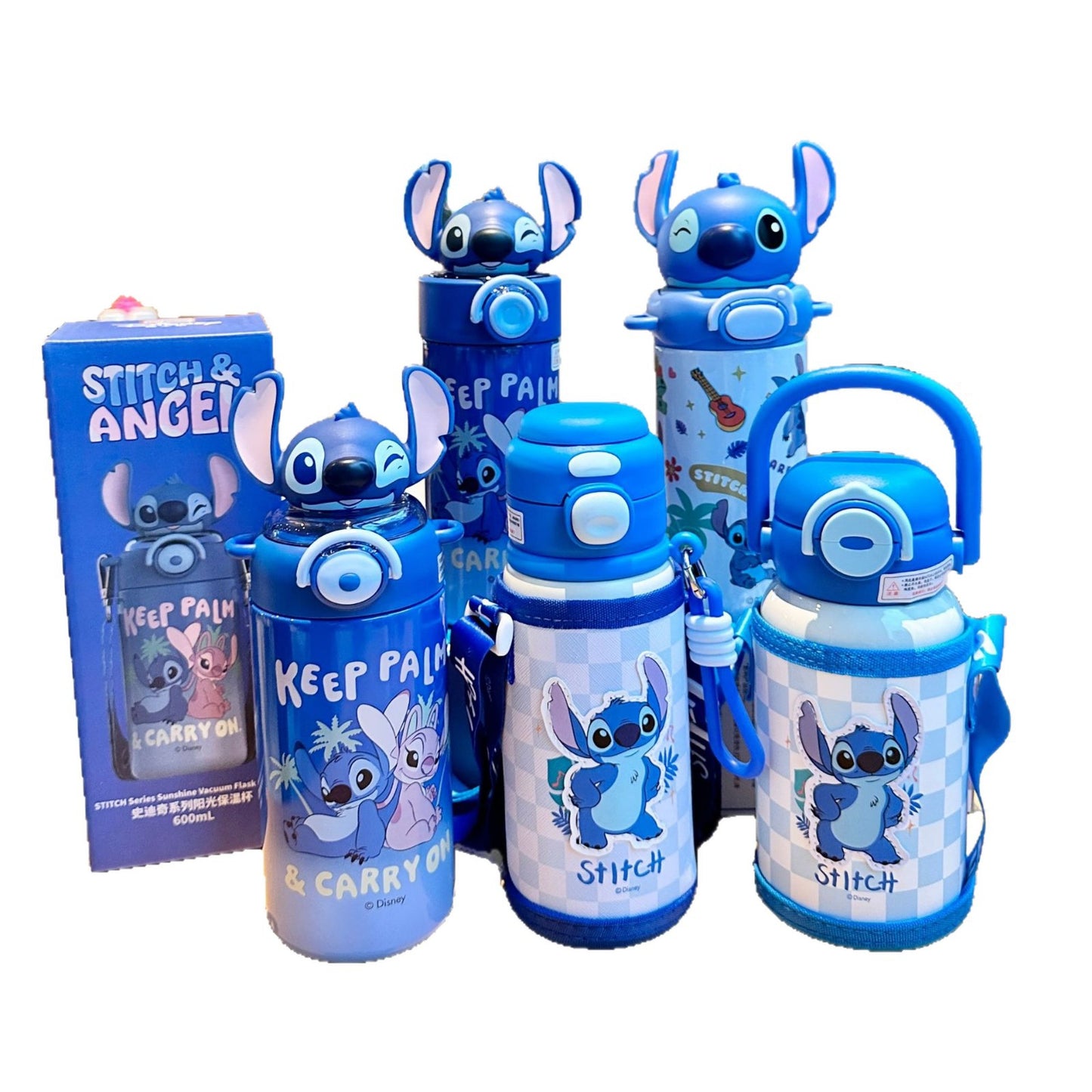 Biberón Disney Stitch con Pajita Aislado al Vacío para Niños (Acero Inoxidable 316/304, 6-12h, Tapa Doble)