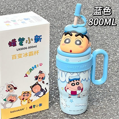 Vaso térmico Stitch de gran capacidad con aislamiento de 800 ml – Taza térmica de acero inoxidable 316 con asa y pajita, para café caliente y frío, para viajes y oficina