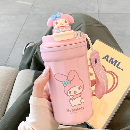 Vaso térmico aislado de acero inoxidable Sanrio de 480 ml – Bonita taza de café térmica con correa, taza de viaje portátil a prueba de fugas para oficina y exteriores