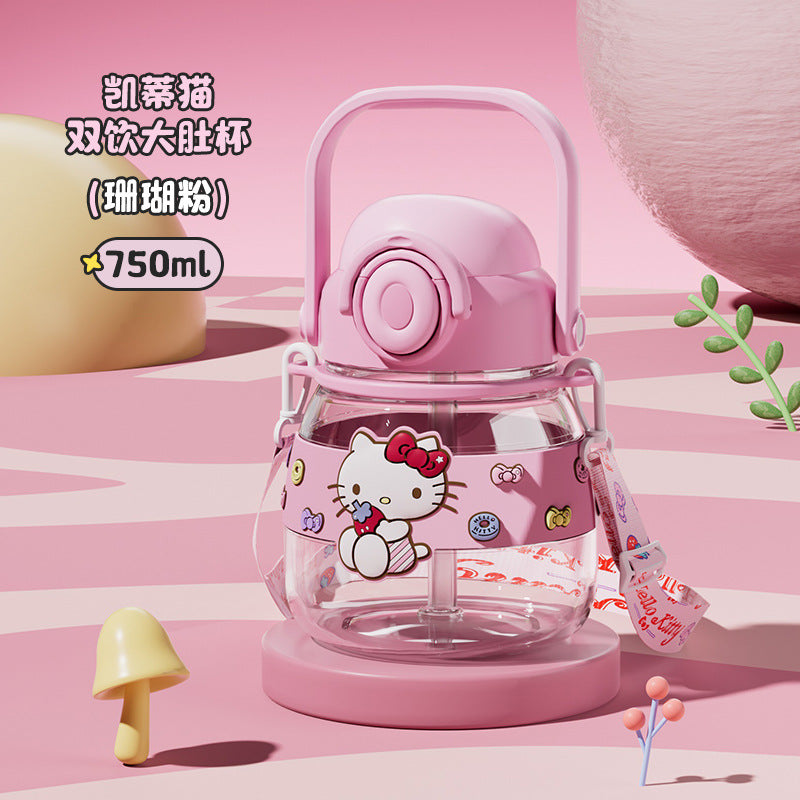 Kuromi Water Bottle 750ml Cute Sanrio Tritan Straw Cup with Strap – Large Capacity Portable Cartoon Bottle for Girls & Outdoor