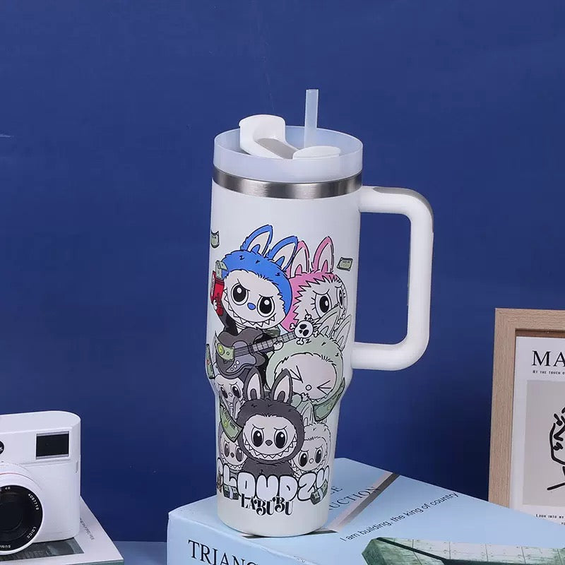 New Labubu Handle Ice Cup Women's Stainless Steel Thermos Outdoor Portable Straw Car Cup