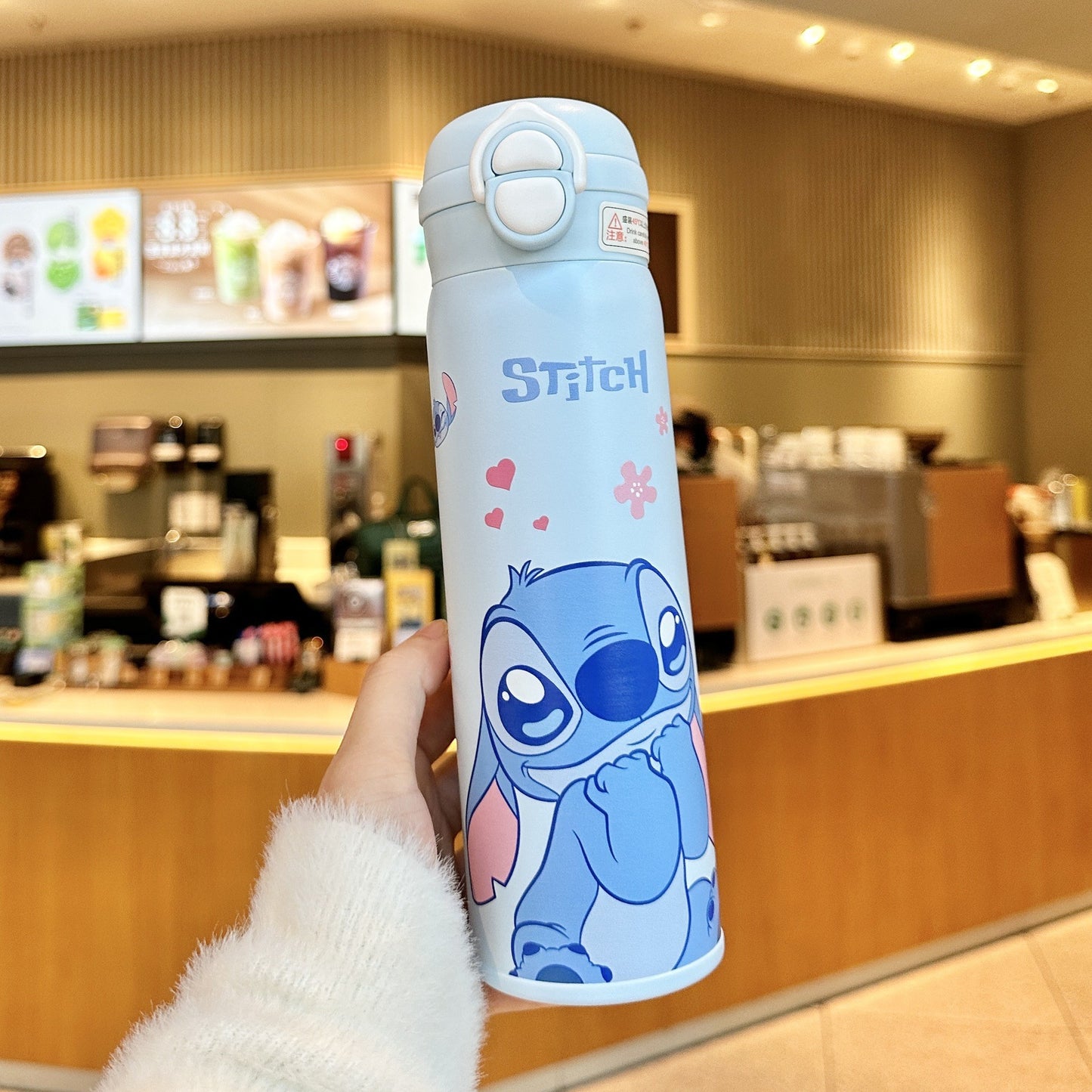 Biberón Disney Stitch con Pajita Aislado al Vacío para Niños (Acero Inoxidable 316/304, 6-12h, Tapa Doble)