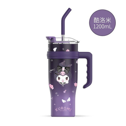 Vaso térmico Sanrio de 1200 ml con pajita y asa – Botella de agua térmica de gran capacidad (Cinnamoroll, Kuromi, My Melody, Pochacco, Hello Kitty, Hangyodon)