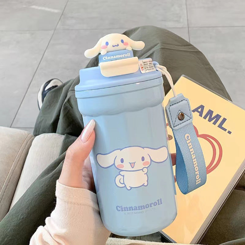 Vaso térmico aislado de acero inoxidable Sanrio de 480 ml – Bonita taza de café térmica con correa, taza de viaje portátil a prueba de fugas para oficina y exteriores
