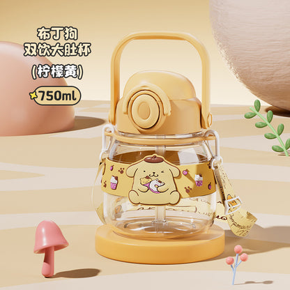 Kuromi Water Bottle 750ml Cute Sanrio Tritan Straw Cup with Strap – Large Capacity Portable Cartoon Bottle for Girls & Outdoor