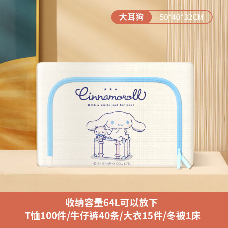 Caja de almacenamiento de tela Oxford con licencia de Sanrio | Organizador plegable grande de 60 L con ventana transparente para ropa, ropa de cama y organización del hogar