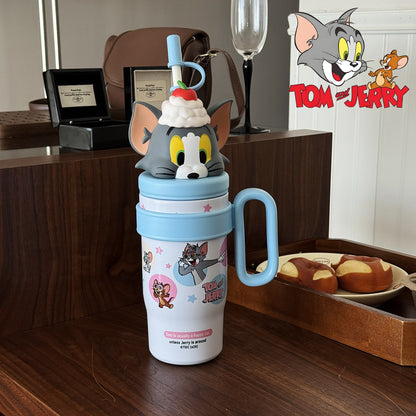 Vaso térmico Stitch de gran capacidad con aislamiento de 800 ml – Taza térmica de acero inoxidable 316 con asa y pajita, para café caliente y frío, para viajes y oficina