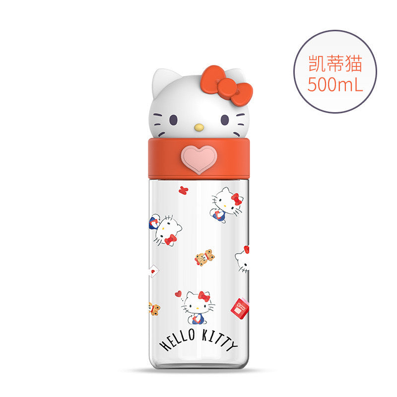 Botella de agua Tritan de Sanrio 500ml Antifugas Portátil Taza Infantil Bonito Diseño de Dibujos Animados Botella para Bebidas Escolar y de Viaje (Hello Kitty, Kuromi, My Melody, Cinnamoroll)