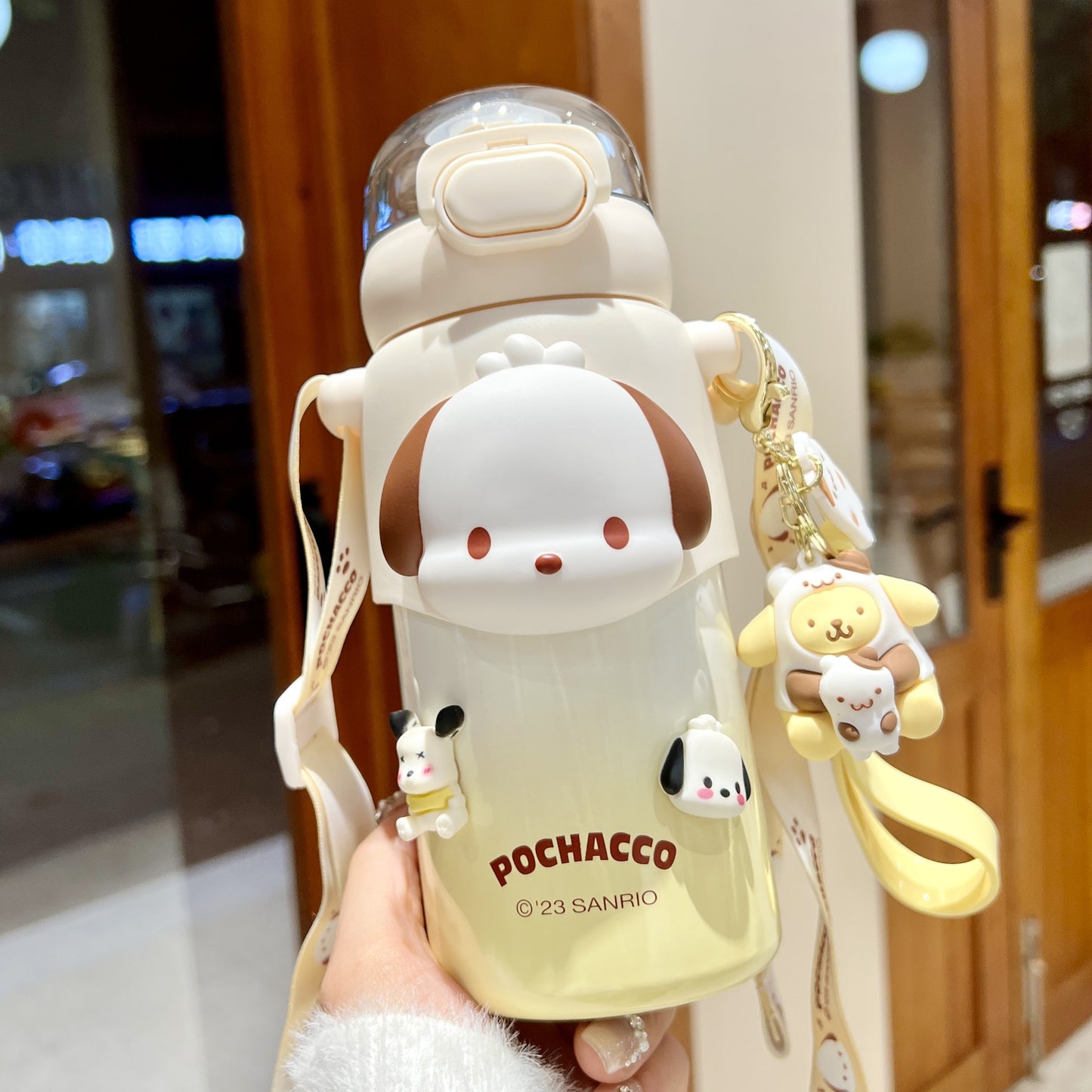 Sanrio Kuromi Kids Insulated Cup – 460ml Cartoon Straw Water Bottle with Keychain & 3D Decorations