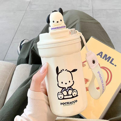 Vaso térmico aislado de acero inoxidable Sanrio de 480 ml – Bonita taza de café térmica con correa, taza de viaje portátil a prueba de fugas para oficina y exteriores