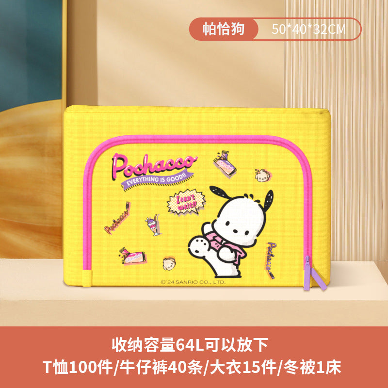 Caja de almacenamiento de tela Oxford con licencia de Sanrio | Organizador plegable grande de 60 L con ventana transparente para ropa, ropa de cama y organización del hogar