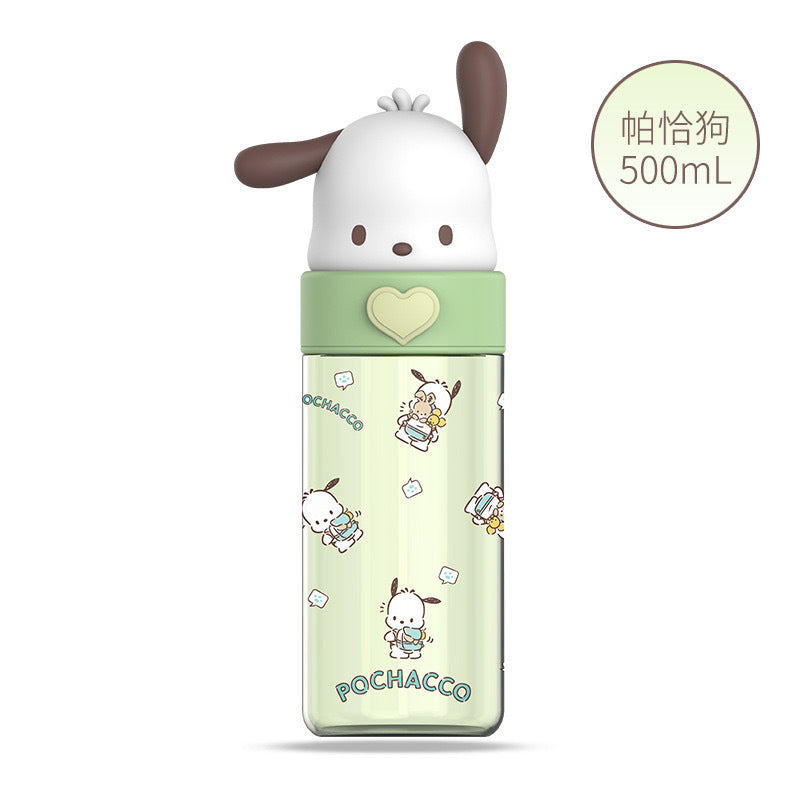 Botella de agua Tritan de Sanrio 500ml Antifugas Portátil Taza Infantil Bonito Diseño de Dibujos Animados Botella para Bebidas Escolar y de Viaje (Hello Kitty, Kuromi, My Melody, Cinnamoroll)