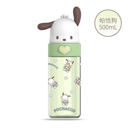 Botella de agua Tritan de Sanrio 500ml Antifugas Portátil Taza Infantil Bonito Diseño de Dibujos Animados Botella para Bebidas Escolar y de Viaje (Hello Kitty, Kuromi, My Melody, Cinnamoroll)