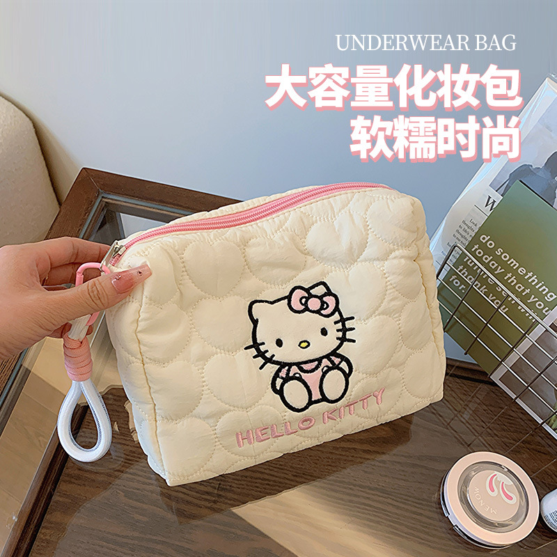 Sanrio Kuromi Makeup Bag – Velvet Small Puff Cloud Toiletry Organizer, Nylon Lined Large Capacity Travel Cosmetics Case, Lightweight Portable Handbag, Cute Anime Cartoon Print (3 Color Variants)