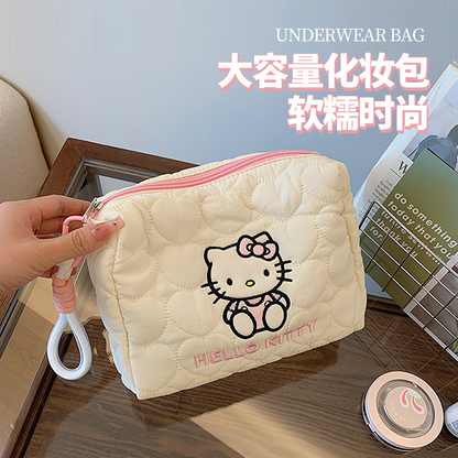 Sanrio Kuromi Makeup Bag – Velvet Small Puff Cloud Toiletry Organizer, Nylon Lined Large Capacity Travel Cosmetics Case, Lightweight Portable Handbag, Cute Anime Cartoon Print (3 Color Variants)
