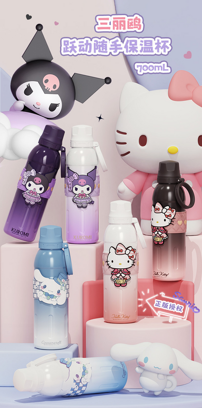 Vaso térmico Sanrio de 700 ml — Botella de agua Kuromi / Cinnamoroll / Oso Fresa con tapa de pajita