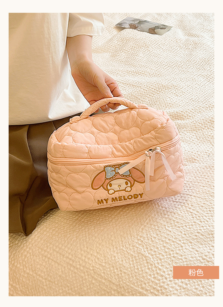 Sanrio Kuromi Makeup Bag – Velvet Small Puff Cloud Toiletry Organizer, Nylon Lined Large Capacity Travel Cosmetics Case, Lightweight Portable Handbag, Cute Anime Cartoon Print (3 Color Variants)