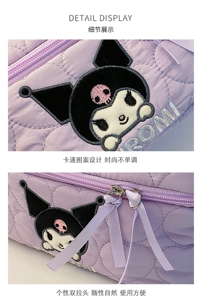 Sanrio Kuromi Makeup Bag – Velvet Small Puff Cloud Toiletry Organizer, Nylon Lined Large Capacity Travel Cosmetics Case, Lightweight Portable Handbag, Cute Anime Cartoon Print (3 Color Variants)