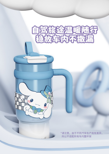 Vaso térmico aislado de acero inoxidable Sanrio de 900 ml – Vaso de dibujos animados Kuromi, Hello Kitty, Cinnamoroll con pajita, asa y correa