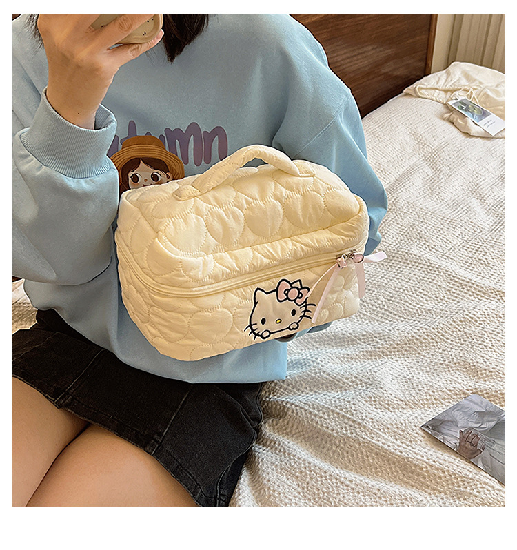 Sanrio Kuromi Makeup Bag – Velvet Small Puff Cloud Toiletry Organizer, Nylon Lined Large Capacity Travel Cosmetics Case, Lightweight Portable Handbag, Cute Anime Cartoon Print (3 Color Variants)