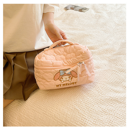 Sanrio Kuromi Makeup Bag – Velvet Small Puff Cloud Toiletry Organizer, Nylon Lined Large Capacity Travel Cosmetics Case, Lightweight Portable Handbag, Cute Anime Cartoon Print (3 Color Variants)