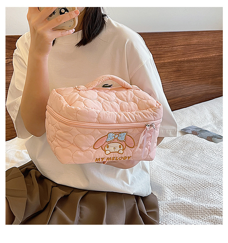 Sanrio Kuromi Makeup Bag – Velvet Small Puff Cloud Toiletry Organizer, Nylon Lined Large Capacity Travel Cosmetics Case, Lightweight Portable Handbag, Cute Anime Cartoon Print (3 Color Variants)