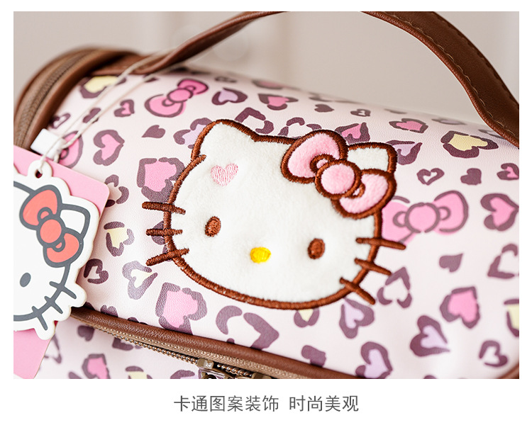 Hello Kitty Leopard Print Makeup Bag, Large Capacity Cosmetic Organizer, Portable Travel Toiletry Bag with Zipper Handle for Women and Girls