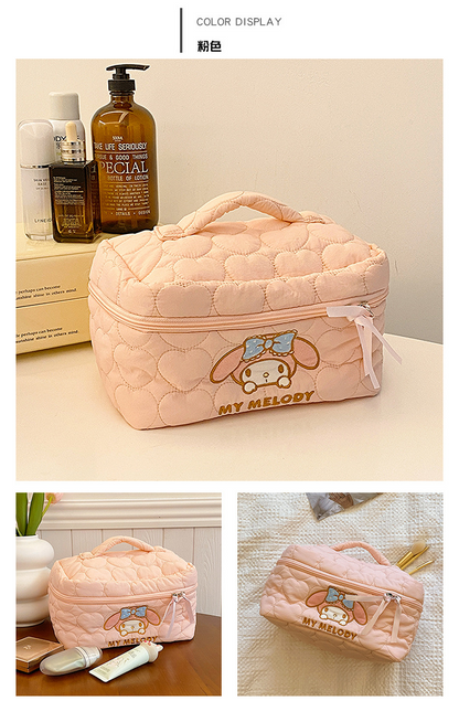 Sanrio Kuromi Makeup Bag – Velvet Small Puff Cloud Toiletry Organizer, Nylon Lined Large Capacity Travel Cosmetics Case, Lightweight Portable Handbag, Cute Anime Cartoon Print (3 Color Variants)