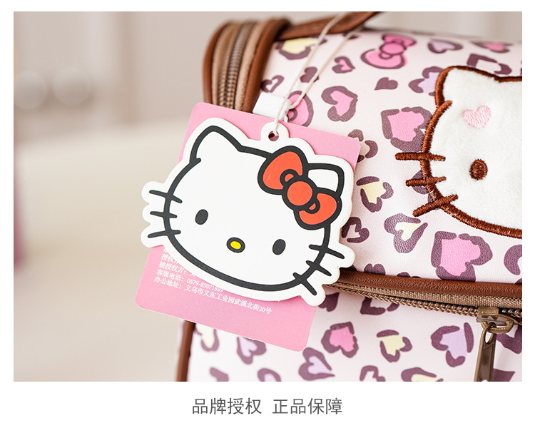 Hello Kitty Leopard Print Makeup Bag, Large Capacity Cosmetic Organizer, Portable Travel Toiletry Bag with Zipper Handle for Women and Girls