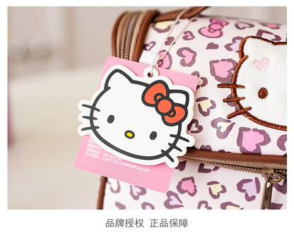 Hello Kitty Leopard Print Makeup Bag, Large Capacity Cosmetic Organizer, Portable Travel Toiletry Bag with Zipper Handle for Women and Girls