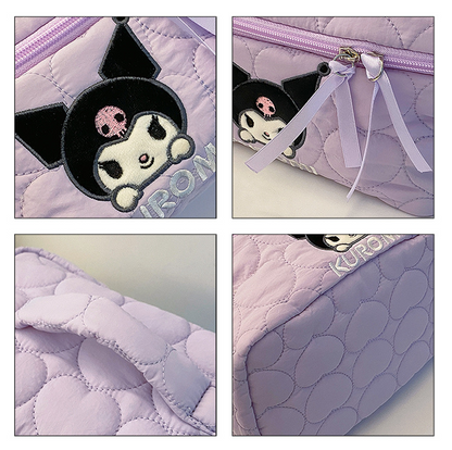 Sanrio Kuromi Makeup Bag – Velvet Small Puff Cloud Toiletry Organizer, Nylon Lined Large Capacity Travel Cosmetics Case, Lightweight Portable Handbag, Cute Anime Cartoon Print (3 Color Variants)